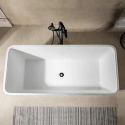 WOODBRIDGE 59 In. X 27.5 In. Luxury Contemporary Solid Surface Freestanding Bathtub In Matte White -Woodbridgebath Shop 62ce7249c1b79 thumb 600x600