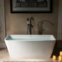 WOODBRIDGE 59 In. X 27.5 In. Luxury Contemporary Solid Surface Freestanding Bathtub In Matte White -Woodbridgebath Shop 62ce72565dbe7 thumb 600x600