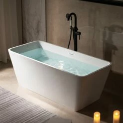 WOODBRIDGE 59 In. X 27.5 In. Luxury Contemporary Solid Surface Freestanding Bathtub In Matte White -Woodbridgebath Shop 62ce72569f1be thumb 600x600