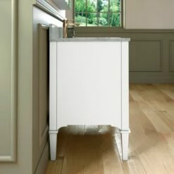 WOODBRIDGE Roma 37"x22"x38" Solid Wood Bath Vanity In White With Gold Hardware And Carrara Marble Top With Pre-Drilled Hole For Single Hole Faucet, Roma-3621-White+CAVT3722D-1 -Woodbridgebath Shop 6305871a6281a thumb 600x600