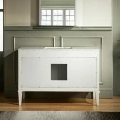 WOODBRIDGE Roma 49"x22"x38" Solid Wood Bath Vanity In White With Gold Hardware And Carrara Marble Top With Pre-Drilled Hole For Single Hole Faucet, Roma-4821-White+CAVT4922D-1 -Woodbridgebath Shop 630590857a8e9 thumb 600x600