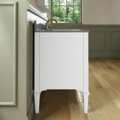 WOODBRIDGE Roma 49"x22"x38" Solid Wood Bath Vanity In White With Gold Hardware And Dark Gray Engineered Stone Composite Vanity Top With 3 Pre-Drilled Holes, Roma-4821-White+DGVT4922D-8 -Woodbridgebath Shop 63059121359fc thumb 600x600