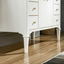 WOODBRIDGE Roma 49"x22"x38" Solid Wood Bath Vanity In White With Gold Hardware And Dark Gray Engineered Stone Composite Vanity Top With 3 Pre-Drilled Holes, Roma-4821-White+DGVT4922D-8 -Woodbridgebath Shop 6305912257177 thumb 600x600