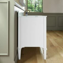 WOODBRIDGE Roma 49"x22"x38" Solid Wood Bath Vanity In White With Gold Hardware And Fish Belly Engineered Stone Composite Vanity Top With 3 Pre-Drilled Holes, Roma-4821-White+FBVT4922D-8 -Woodbridgebath Shop 630591493f0a4 thumb 600x600