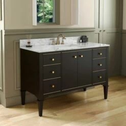 WOODBRIDGE Roma 49"x22"x38" Solid Wood Bath Vanity In Espresso With Gold Hardware And Carrara Marble Top With 3 Pre-Drilled Holes, Roma-4821-Espresso+CAVT4922D-8 -Woodbridgebath Shop 630592263fe22 thumb 600x600