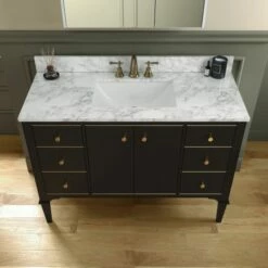 WOODBRIDGE Roma 49"x22"x38" Solid Wood Bath Vanity In Espresso With Gold Hardware And Carrara Marble Top With 3 Pre-Drilled Holes, Roma-4821-Espresso+CAVT4922D-8 -Woodbridgebath Shop 6305922870ecd thumb 600x600