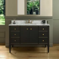 WOODBRIDGE Roma 49"x22"x38" Solid Wood Bath Vanity In Espresso With Gold Hardware And Carrara Marble Top With 3 Pre-Drilled Holes, Roma-4821-Espresso+CAVT4922D-8 -Woodbridgebath Shop 63059230a584d thumb 600x600