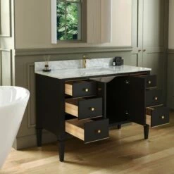 WOODBRIDGE Roma 49"x22"x38" Solid Wood Bath Vanity In Espresso With Gold Hardware And Carrara Marble Top With Pre-Drilled Hole For Single Hole Faucet, Roma-4821-Espresso+CAVT4922D-1 -Woodbridgebath Shop 6305927ca8f35 thumb 600x600
