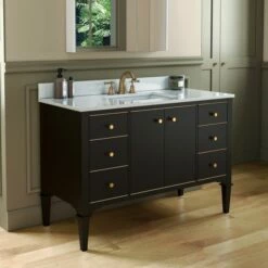 WOODBRIDGE Roma 49"x22"x38" Solid Wood Bath Vanity In Espresso With Gold Hardware And Carrara Engineered Stone Composite Vanity Top With 3 Pre-Drilled Holes, Roma-4821-Espresso+CALAVT4922D-8 -Woodbridgebath Shop 630592a64bedb thumb 600x600