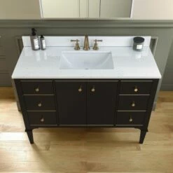 WOODBRIDGE Roma 49"x22"x38" Solid Wood Bath Vanity In Espresso With Gold Hardware And Carrara Engineered Stone Composite Vanity Top With 3 Pre-Drilled Holes, Roma-4821-Espresso+CALAVT4922D-8 -Woodbridgebath Shop 630592a6709b5 thumb 600x600