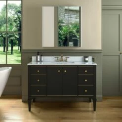 WOODBRIDGE Roma 49"x22"x38" Solid Wood Bath Vanity In Espresso With Gold Hardware And Carrara Engineered Stone Composite Vanity Top With 3 Pre-Drilled Holes, Roma-4821-Espresso+CALAVT4922D-8 -Woodbridgebath Shop 630592a90d73e thumb 600x600