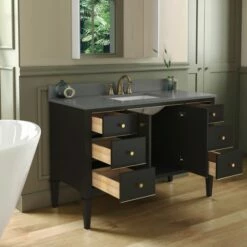 WOODBRIDGE Roma 49"x22"x38" Solid Wood Bath Vanity In Espresso With Gold Hardware And Dark Gray Engineered Stone Composite Vanity Top With 3 Pre-Drilled Holes, Roma-4821-Espresso+DGVT4922D-8 -Woodbridgebath Shop 630592de7c047 thumb 600x600