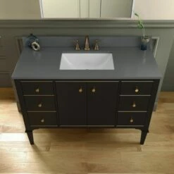 WOODBRIDGE Roma 49"x22"x38" Solid Wood Bath Vanity In Espresso With Gold Hardware And Dark Gray Engineered Stone Composite Vanity Top With 3 Pre-Drilled Holes, Roma-4821-Espresso+DGVT4922D-8 -Woodbridgebath Shop 630592de91ead thumb 600x600