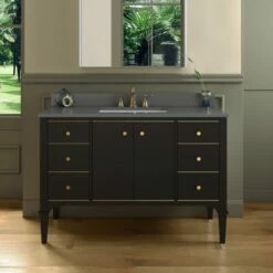 WOODBRIDGE Roma 49"x22"x38" Solid Wood Bath Vanity In Espresso With Gold Hardware And Dark Gray Engineered Stone Composite Vanity Top With 3 Pre-Drilled Holes, Roma-4821-Espresso+DGVT4922D-8 -Woodbridgebath Shop 630592e07b81a thumb 600x600