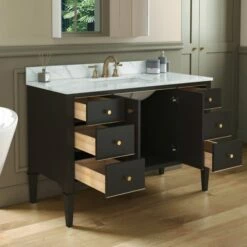 WOODBRIDGE Roma 49"x22"x38" Solid Wood Bath Vanity In Espresso With Gold Hardware And Fish Belly Engineered Stone Composite Vanity Top With 3 Pre-Drilled Holes, Roma-4821-Espresso+FBVT4922D-8 -Woodbridgebath Shop 63059304e03e4 thumb 600x600