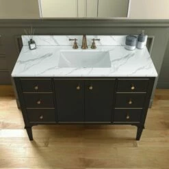WOODBRIDGE Roma 49"x22"x38" Solid Wood Bath Vanity In Espresso With Gold Hardware And Fish Belly Engineered Stone Composite Vanity Top With 3 Pre-Drilled Holes, Roma-4821-Espresso+FBVT4922D-8 -Woodbridgebath Shop 630593067fc2c thumb 600x600
